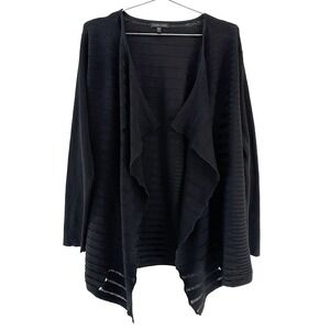 EILEEN FISHER 100% Merino Wool Open Knit Open Front Cardigan • Large • black